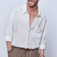 Men's Shirt Button Up Shirt Casual Shirt Summer Shirt Beach Shirt White Long Sleeve Plain Turndown Holiday Vacation Button-Down Clothing Apparel Fashion Casual Comfortable Lightinthebox