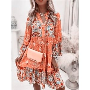 Women's Casual Dress SpringDress Floral Print Button Split Neck Mini Dress Streetwear Street Holiday Long Sleeve Regular Fit Pink Blue Orange Summer Spring S M L XL 2XL Lightinthebox