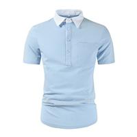 Men's Cotton Polo Shirt Golf Shirt Work Casual Lapel Short Sleeve Basic Modern Color Block Patchwork Button Spring Summer Regular Fit White Light Blue Cotton Polo Shirt Lightinthebox