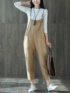 Casual Solid Spaghetti Strap Pockets Jumpsuits