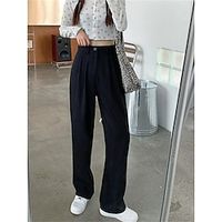 Women's Dress Pants Wide Leg Pants Trousers Full Length Pocket High Cut Micro-elastic High Waist Elegant Streetwear Work Street milk white Black 1# S M Winter Autumn  Fall Lightinthebox - thumbnail