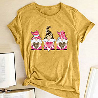 Women's Painting Couple T shirt Heart Leopard Santa's Helper Print Round Neck Basic Tops Blue Pink Light Green Lightinthebox