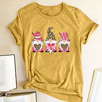 Women's Painting Couple T shirt Heart Leopard Santa's Helper Print Round Neck Basic Tops Blue Pink Light Green Lightinthebox - thumbnail