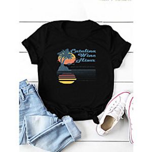Women's T shirt Plants Graphic Scenery Print Round Neck Basic Tops Cotton Black Dark Gray Light Green Lightinthebox