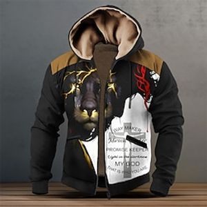 Graphic Lion Men's Daily 3D Printing Hoodie Holiday Vacation Going out Hoodies Black Dark Green Hooded Print Fall  Winter Designer Hoodie Sweatshirt Lightinthebox