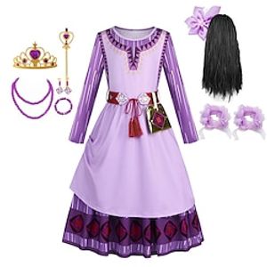 Wish Princess Asha Dress Outfits Girls' Movie Cosplay Cosplay Purple 1 Purple 2 Dress Bag Necklace Halloween Masquerade Lightinthebox