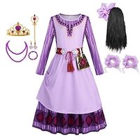 Wish Princess Asha Dress Outfits Girls' Movie Cosplay Cosplay Purple 1 Purple 2 Dress Bag Necklace Halloween Masquerade Lightinthebox - thumbnail