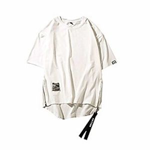mens summer hip hop style side zipper patchwork o-neck short sleeve t-shirt top white Lightinthebox