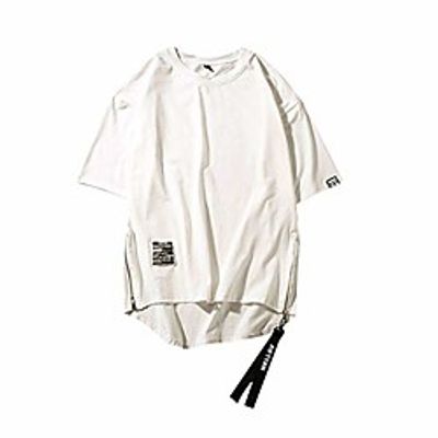 mens summer hip hop style side zipper patchwork o-neck short sleeve t-shirt top white Lightinthebox