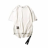 mens summer hip hop style side zipper patchwork o-neck short sleeve t-shirt top white Lightinthebox - thumbnail