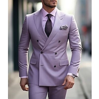 Purple Men's Wedding Suits Solid Colored 2 Piece Daily Plus Size Double Breasted Six-buttons 2023 Lightinthebox