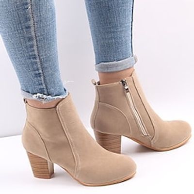 Women's Boots Plus Size Heel Boots Party Office Daily Chunky Heel Round Toe Elegant Casual Minimalism Faux Leather Solid Color Black Red Khaki Lightinthebox
