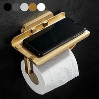 Toilet Paper Holder with Phone Shelf Wall Mounted, Brass Copper Bathroom Accessories Tissues Roll Dispenser Storage Rack Lightinthebox - thumbnail