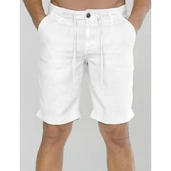 Men's Shorts Linen Shorts Summer Shorts Bermuda shorts Pocket Drawstring Plain Breathable Soft Knee Length Daily Holiday Beach Stylish Casual White Sky Blue Inelastic Lightinthebox