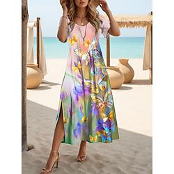 Women's Knit Dress Butterfly Split Crew Neck Maxi Dress Short Sleeve Summer Lightinthebox