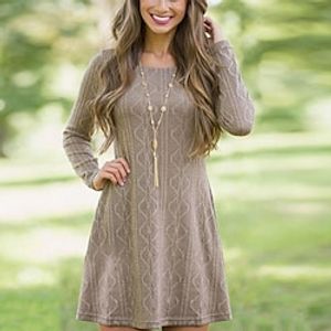 Women's A Line Dress Short Mini Dress Brown Long Sleeve Pure Color Knit Fall Winter Round Neck Elegant Fashion 2022 S M L XL XXL miniinthebox