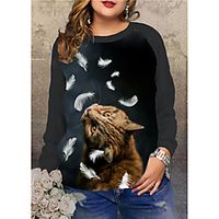 Women's Plus Size Tops Pullover Sweatshirt Cat Graphic Animal Print Long Sleeve Crewneck Streetwear Fall Winter Blue Dark Gray Big Size XL XXL 3XL 4XL 5XL Lightinthebox - thumbnail