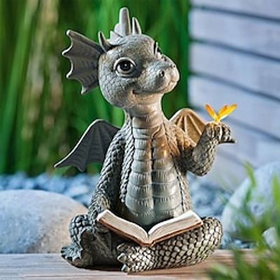 Baby Dragon Reading Book Statue Dragon Sculpture Garden Statue Sculptures for Outdoor Garden Backyard Porch Decoration miniinthebox