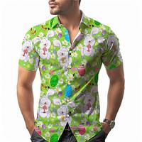 Rabbit Bunny Vacation Hawaiian Men's Shirt Outdoor Hawaiian Holiday Summer Turndown Short Sleeve Green S M L Shirt Lightinthebox