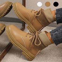 Women's Boots Combat Boots Plus Size Comfort Shoes Daily Booties Ankle Boots Flat Heel Classic Comfort Minimalism Faux Leather Lace-up Black Brown Beige miniinthebox - thumbnail