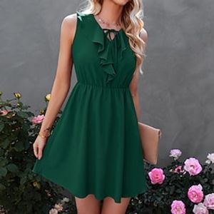 Women's A Line Dress Knee Length Dress Black Wine Dark Green Sleeveless Pure Color Zipper Print Summer Halter Neck Stylish Linen S M L XL Lightinthebox