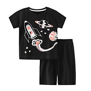 Kids Boys' Clothing Set 2 Pieces Short Sleeve Black Cartoon Print Print Indoor Outdoor Casual Daily Regular 2-8 Years miniinthebox