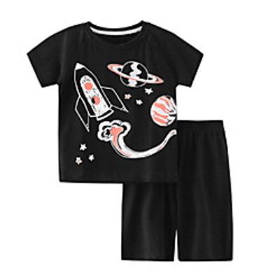 Kids Boys' Clothing Set 2 Pieces Short Sleeve Black Cartoon Print Print Indoor Outdoor Casual Daily Regular 2-8 Years miniinthebox