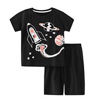 Kids Boys' Clothing Set 2 Pieces Short Sleeve Black Cartoon Print Print Indoor Outdoor Casual Daily Regular 2-8 Years miniinthebox - thumbnail