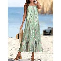 Women's Cami Dress Floral Ruffle Hem Strap Maxi Dress Bohemia Vacation Sleeveless Summer Lightinthebox