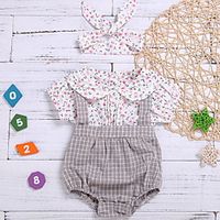 Baby Girls' Basic Floral Print Short Sleeves Romper White miniinthebox - thumbnail