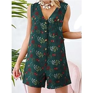 Women's Romper Button Print Floral V Neck Casual Street Daily Regular Fit Sleeveless White Yellow Navy Blue S M L Summer Lightinthebox