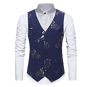 Men's Hot Gold Rose Print V-neck Vest Vest Lightinthebox