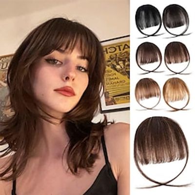 Clip in Bangs 100% Real Natural Flat Neat Bangs with Temples Hairpieces for Women Air Bangs Hair Clip on Hair Extension for Daily Wear miniinthebox