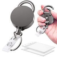 2 Pack Heavy Duty Metal Retractable Badge Holder Reel with Belt Clip Key Ring and Waterproof Vertical Clear ID Card Holder  2 Extra Carabiner Key Chain Rings 28 inches Strong Dyneema Pull Cord miniinthebox - thumbnail