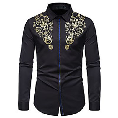 Men's Shirt Graphic Long Sleeve Casual Tops Casual Black Navy Blue miniinthebox