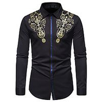 Men's Shirt Graphic Long Sleeve Casual Tops Casual Black Navy Blue miniinthebox - thumbnail