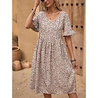 Women's Ruffle Crew Neck Puff Sleeve Midi Dress Short Sleeve Summer Spring Lightinthebox