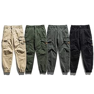 Men's Cargo Pants Joggers Trousers Multi Pocket Elastic Cuff Plain Comfort Wearable Outdoor Daily Going out 100% Cotton Sports Stylish ArmyGreen Black Lightinthebox