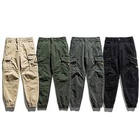 Men's Cargo Pants Joggers Trousers Multi Pocket Elastic Cuff Plain Comfort Wearable Outdoor Daily Going out 100% Cotton Sports Stylish ArmyGreen Black Lightinthebox - thumbnail