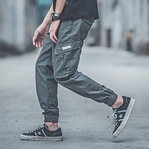 Men's Casual / Sporty Streetwear Comfort Outdoor Casual Daily Jogger Pants Tactical Cargo Trousers Pants Solid Color Full Length Drawstring Pocket Gray Black miniinthebox