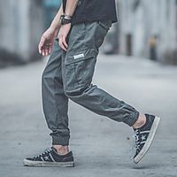 Men's Casual / Sporty Streetwear Comfort Outdoor Casual Daily Jogger Pants Tactical Cargo Trousers Pants Solid Color Full Length Drawstring Pocket Gray Black miniinthebox - thumbnail