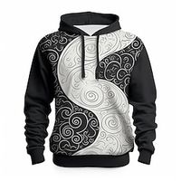 Graphic Geometric Spiral Fashion Daily Basic Men's 3D Print Hoodie Pullover Sports Outdoor Holiday Vacation Hoodies Black  White Black White Hooded Front Pocket Print Spring   Fall Designer Lightinthebox - thumbnail