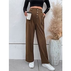 Women's Dress Pants Pants Trousers Straight Cotton Brown High Waist Work Formal Office Street Business Pocket Full Length Comfort Plain S M L XL Lightinthebox