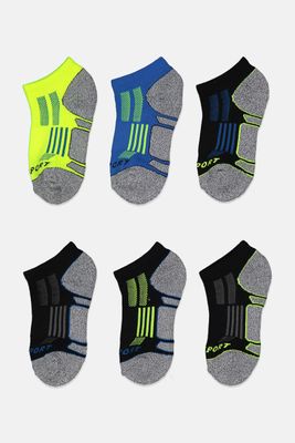 Boys 6 Packs Low Cut Socks Grey/Lime/Black Boys 6 Packs Low Cut Socks Grey/Lime/Black