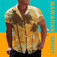 Men's Shirt Summer Hawaiian Shirt Coconut Tree Graphic Prints Turndown Yellow Green Casual Holiday Short Sleeve Button-Down Print Clothing Apparel Tropical Fashion Hawaiian Soft Lightinthebox - thumbnail