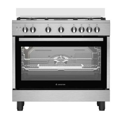 Ariston 90CM Gas Cooker, 5 Burners, Built-in Air Fryer, Fan-Assisted Oven, Self-Cleaning, Auto Ignition, Safety Valve, Cast Iron Support, Stainless Steel - ARR9GGF23129XME
