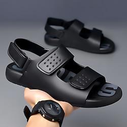 Men's Sandals Casual Beach Outdoor Daily PU Breathable Comfortable Magic Tape Black Brown Summer Lightinthebox