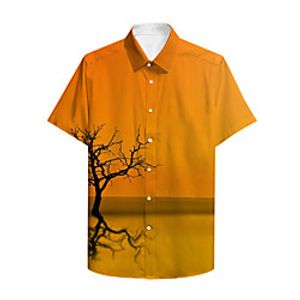 Men's Shirt 3D Print Graphic Prints Landscape Button-Down Print Short Sleeve Daily Tops Casual Hawaiian Orange miniinthebox