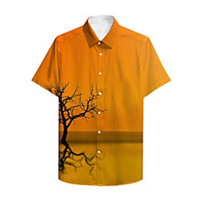 Men's Shirt 3D Print Graphic Prints Landscape Button-Down Print Short Sleeve Daily Tops Casual Hawaiian Orange miniinthebox