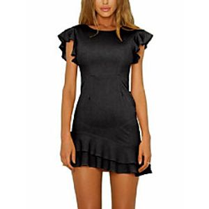 Women's Sheath Dress Short Mini Dress 5000 pieces in stock, large in stock, shipped on the same Yellow Blushing Pink White Black Red Short Sleeve Solid Color Ruffle Spring Summer Round Neck Active Lightinthebox